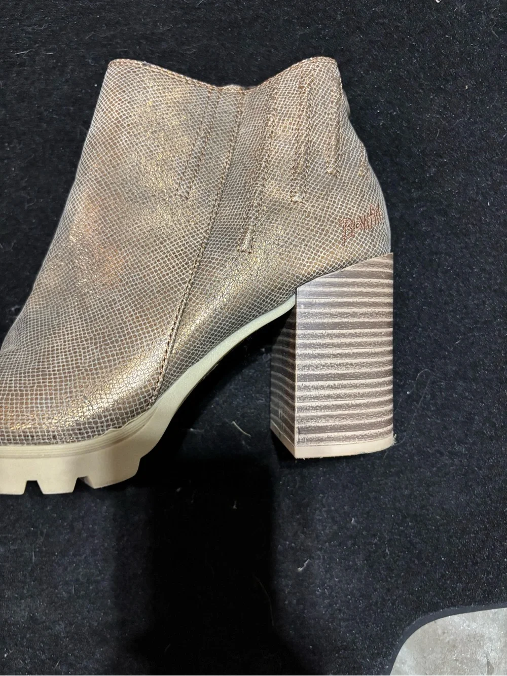 Blowfish Womens Metallic Gold Taupe Ankle Booties - Stylish Heeled Boots